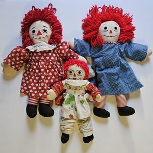 Vintage Raggedy Ann Lot of 3 Dolls (Inc. Talking Doll Says "I Love You")